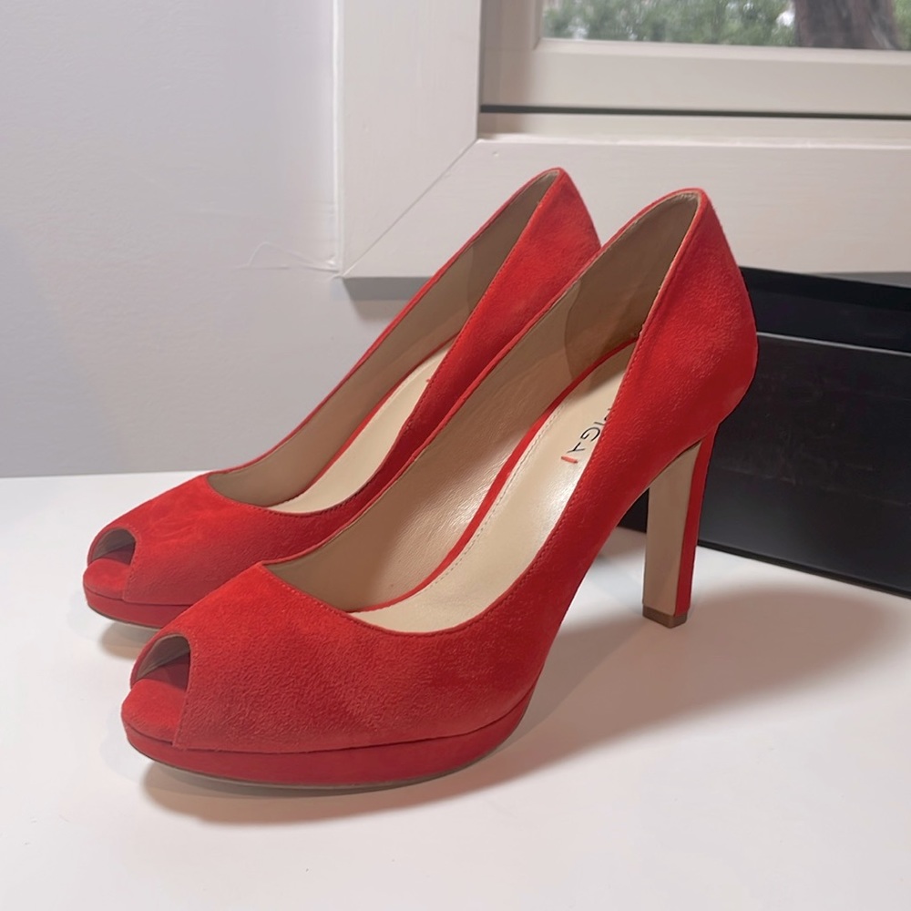 Via Spiga red suede peep toe